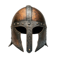 Detailed ancient Viking helmet featuring a prominent nose guard against a transparent background, Ancient Viking Helmet with Nose Guard on transparent background png