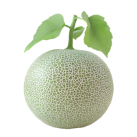 Apple melon isolated on a clean transparent background showcasing its unique texture and vibrant green leaves, Apple melon isolated on transparent background png