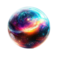 A stunning colorful galaxy encapsulated within a transparent sphere set against a clean transparent background, a sphere with a colorful galaxy inside, transparent background png