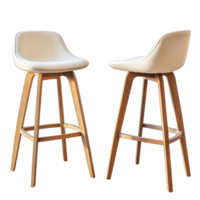 Modern bar stools with wooden legs and cushioned seats on a transparent background for stylish interior decor, Bar stools isolated on transparent background png