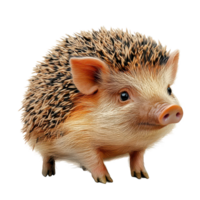 A digitally altered pig designed to look like a hedgehog in a whimsical and creative art portrayal, A digitally altered pig to resemble a hedgehog, transparent background. png
