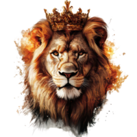 A majestic lion wearing a crown on a pristine transparent background showcasing its regal presence, a lion with a crown, transparent background. png