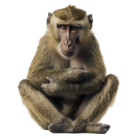 A solitary baboon sitting calmly on a transparent background, showcasing its intricate features and expressive demeanor, baboon, monkey, transparent background png