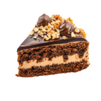 Enjoy a slice of delicious amandine cake topped with chocolate and nuts, perfect for any occasion, amandine cake on plate isolated on transparent background png