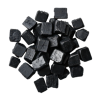 Activated coal tablets displayed on a transparent background for health and wellness purposes, activated coal tabletsisolated on transparent background png