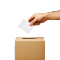A hand placing a ballot into a ballot box during an election process at a polling station, A hand throwing a ballot into a ballot box isolated on transparent background png