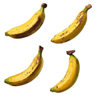 diverso angoli di maturo banane disposte ad arte su un' leggero sfondo per un' vivace Schermo di frutta, banane nel diverso angoli png