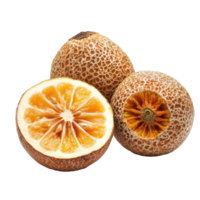 Bael fruit with smooth skin and vibrant orange pulp isolated on a clean transparent background, Bael fruit isolated on transparent background png