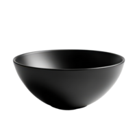 Elegant black bowl resting against a transparent background showcasing its minimalist design and smooth curves, Black bowl isolated on transparent background png