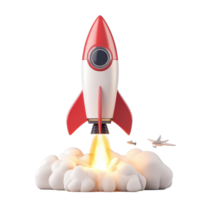 A startup rocket launching into space, symbolizing innovation and business growth, 3D rocket in space Business startup and business growth concept, isolated on transparent background png