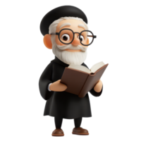Scholar character reading a book against a plain transparent background in a friendly and engaging pose, 3D Scholar Character on transparent background png
