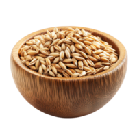 Natural barley grains in a wooden bowl on a transparent background, highlighting their unique texture and color, Barley Grains in the wood bowlisolated on transparent background png