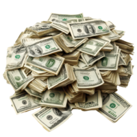 A large stack of hundred dollar bills arranged in a pile on a plain transparent background, Bankroll, transparent background. png