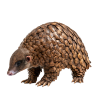 A solitary pangolin standing on a transparent background, showcasing its unique scales and distinctive features, a pangolin isolated on transparent background png