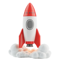 A sleek rocket launches into space, symbolizing innovation and growth in the business, 3D rocket in space Business startup and business growth concept, isolated on transparent background png