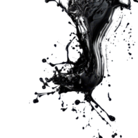 Dynamic abstract black ink splash on a clean transparent background showcasing fluid movement and artistic expression, Abstract Black Ink Splash On transparent background png