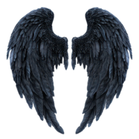 Stylized black demon wings showcasing intricate feather details against a pure transparent background, Black demon wings isolated on transparent background png