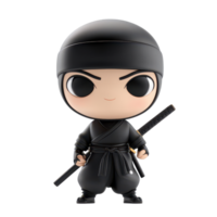 Cartoon ninja character with sword stands confidently against a transparent background, showcasing a playful design, 3D Cartoon Ninja Characters on transparent background png