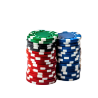 Colorful poker chips stacked high, with one chip standing out against a transparent background, a colorful stack poker chips with one chip standing out on the top, transparent background. png
