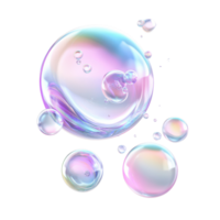 Bubbles of crystal glass displaying stunning refraction and holographic colors in a minimalist setting, 3d crystal glass bubble with refraction and holographic effect isolated png
