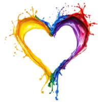 A vibrant heart shape formed from colorful splashes on a transparent background, symbolizing love and creativity, a colorful heart made splashes isolated, transparent background. png