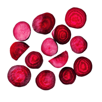 Freshly sliced beetroot arranged neatly on a transparent background showcasing their vibrant colors and unique patterns, Beetroot slices on transparent background png
