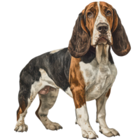 Basset Hound with distinctive features standing confidently against a clean backdrop, Bas Hound dog on transparent background png