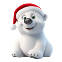 A cheerful cartoon polar bear wearing a Santa hat on a bright transparent background ready for the holiday season, 3D Cartoon Polar Bear in Santa Hats on transparent background png