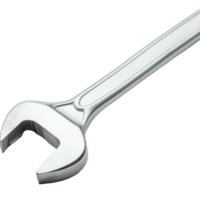 A silver adjustable wrench positioned on a clean transparent background for tool inspection and detail showcasing, A single silver wrench on its side, transparent background. png