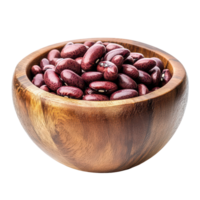 Red beans in a wooden bowl isolated on a transparent background for culinary uses and healthy eating inspiration, beans in wood bowl islated on transparent background png