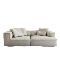 A beautiful modern soft light sofa designed for comfort and style against a minimalist transparent background, Beautiful modern soft light sofa, transparent background. png