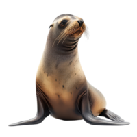 A solitary sea lion resting gracefully with a curious expression against a plain transparent background, a sea lion isolated on transparent background png