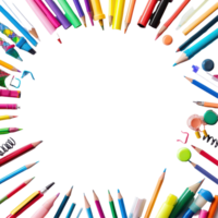 Colorful school stationery supplies arranged on a transparent background ready for creative projects and learning activities, A School colored stationery supplies, transparent background. png