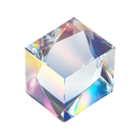 Crystal glass cube showcasing stunning refraction and holographic effects on a light background, 3d crystal glass bubble with refraction and holographic effect isolated on transparent background png