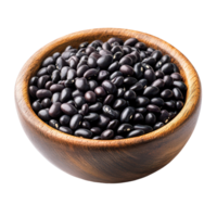 Fresh black beans in a wooden bowl on a clean transparent background for culinary use and healthy eating, black beans in wood bowl isolated on transparent background png