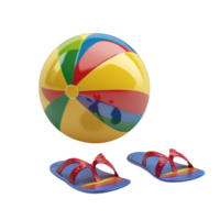 Colorful beach ball and flip flops ready for fun in the sun on a bright, transparent background, Beach Ball and Flip Flops on transparent background png
