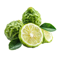 Fresh bergamot fruit with green rind and ripe slices on a transparent background, Bergamot fruit isolated on transparent background png