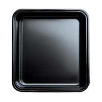 Empty black food tray isolated on a transparent background showcasing simplicity in kitchenware design, Black empty food trayisolated on transparent background png