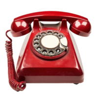 An old fashioned red telephone with a rotary dial sitting against a simple transparent background, Answering an old fashioned red telephone, transparent background. png