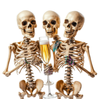 Skeletons celebrating New Year s Eve with champagne in December, bringing a fun twist to the holiday, 31 December New Year s Eve Skeletons with Champagne on transparent background png