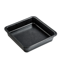 Square black foam tray isolated on a clean transparent background for versatile use in cooking and food preparation, black foam trayisolated on transparent background png