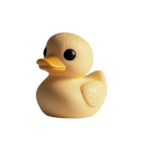 A charming yellow rubber duck with prominent black eyes sits on a clean surface, symbolizing joy and innocence, a yellow rubber duck toy with a black eye, transparent background png