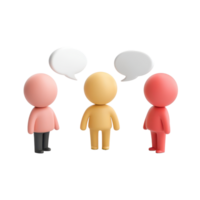 Minimal icon figures engage in conversation with speech bubbles around them in a simple, modern design, 3D Minimal Icon Figures with Speech Bubbles Isolated on transparent background png