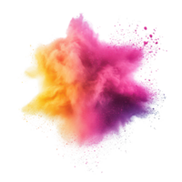 Colorful powder explosion creates a vibrant cloud of hues in dynamic artistic display, Abstract powder splatted. Colorful powder explosion on transparent background Colorful dust explode. png