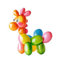 Handmade balloon animal decoration in the shape of a colorful giraffe for parties or events, Balloon balloon animal decoration handmade shape party decoration inflated, transparent background. png