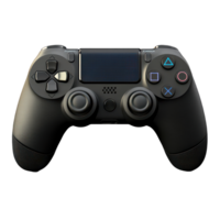 Black game controller featuring unique button layout set against a sleek gray background, perfect for gaming enthusiasts, Black PS game controller with button png