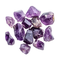 Glistening amethyst stones displayed on a transparent background showcasing their natural beauty and unique shapes, Amethyst stones isolated on transparent background png
