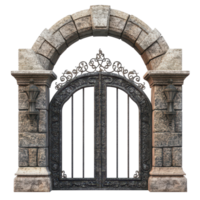 A detailed stone gate with ornate design set against a stark transparent background for artistic showcase, Beautiful stone gate on aisolated on transparent background png