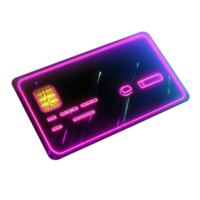 A modern bank card featuring a dark neon light effect against a transparent background showcasing sleek design elements, Bank card with dark neon light effect transparent background png