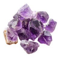 Amethyst stones carefully arranged on a clean transparent background for decorative and healing purposes, Amethyst stones isolated on transparent background png